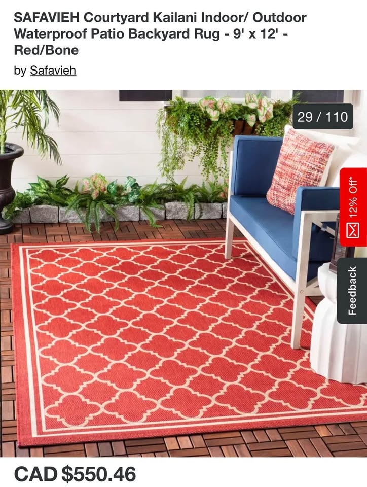 SAFAVIEH Courtyard Kailani Rug - 9' x 12' - Red/Bone - photo 2