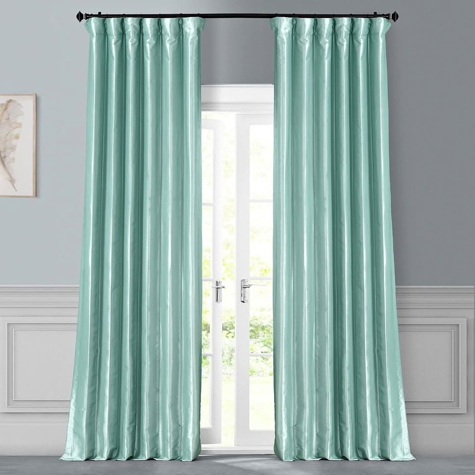Half Price Drapes Faux Silk Taffeta Curtain, Robin's Egg