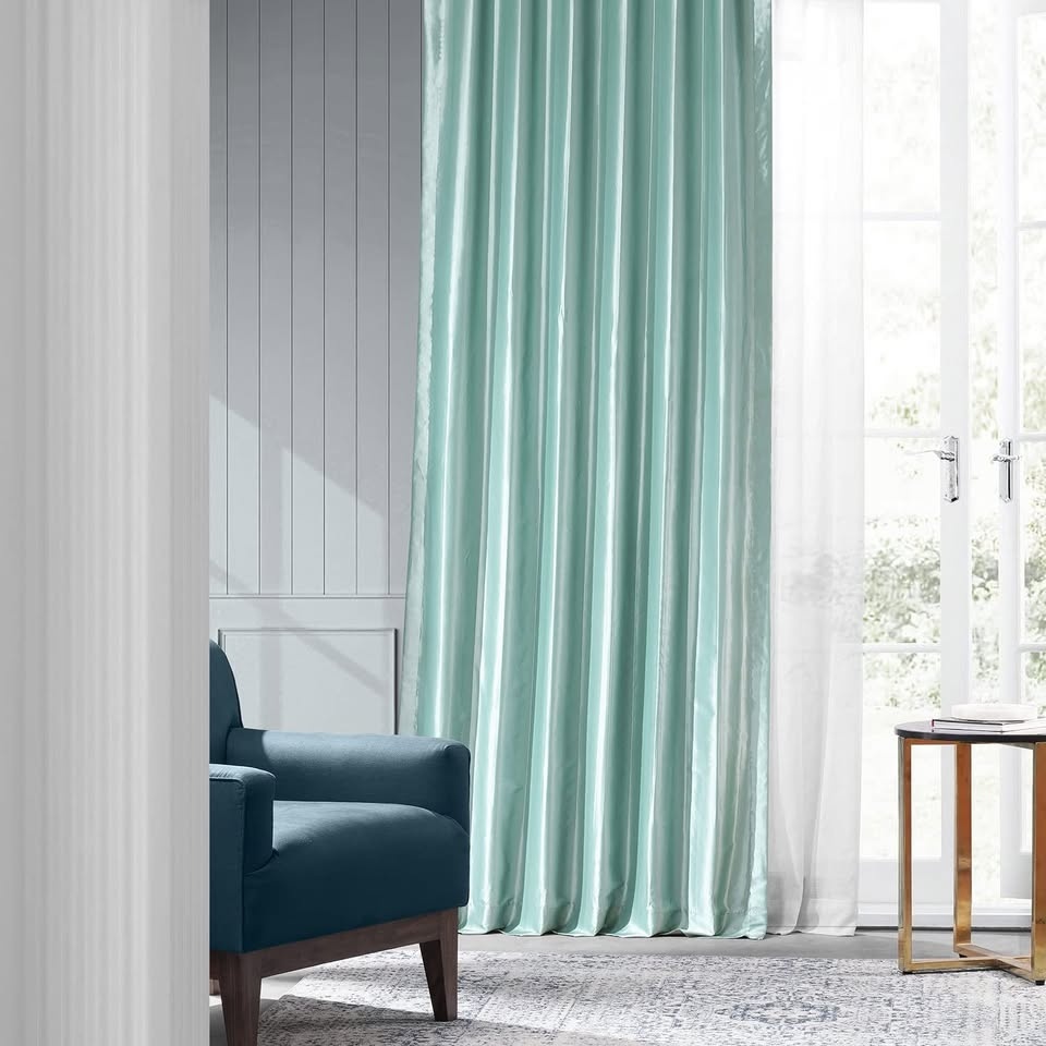 Half Price Drapes Faux Silk Taffeta Curtain, Robin's Egg - photo 2