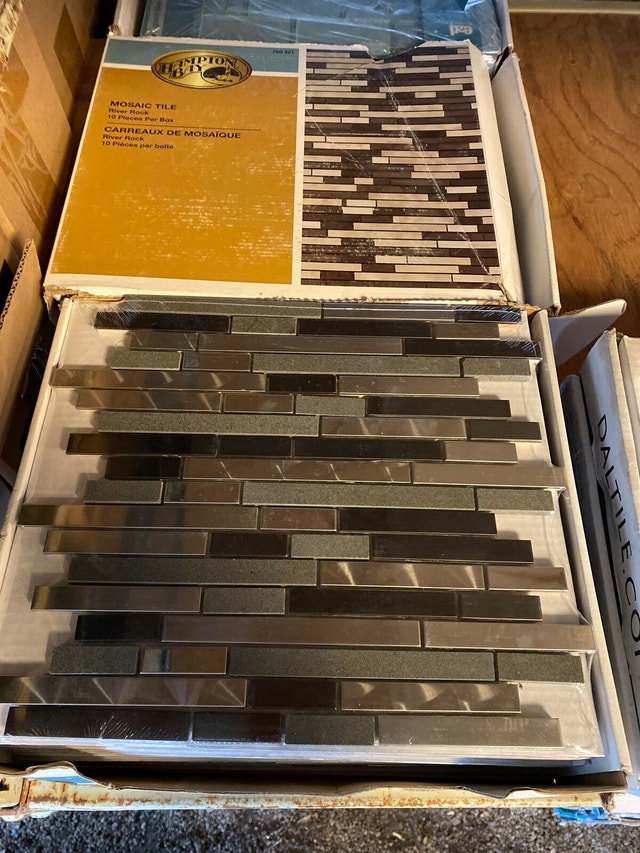 Hampton bay mosaic tiles river rock stainless steel