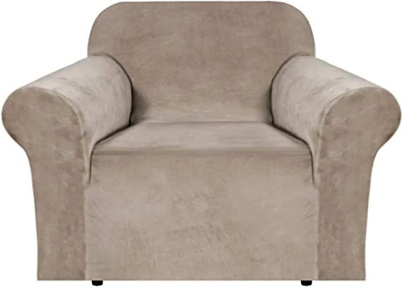 Luxurious Velvet Stretch Armchair Cover - Taupe