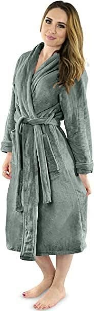Womens Fleece Bathrobe - Shawl Collar Soft Plush Robe