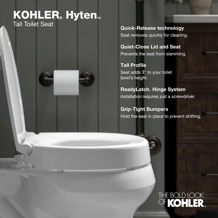 Kohler - Hyten Elevated Quiet-Close Round Toilet Seat - photo 2