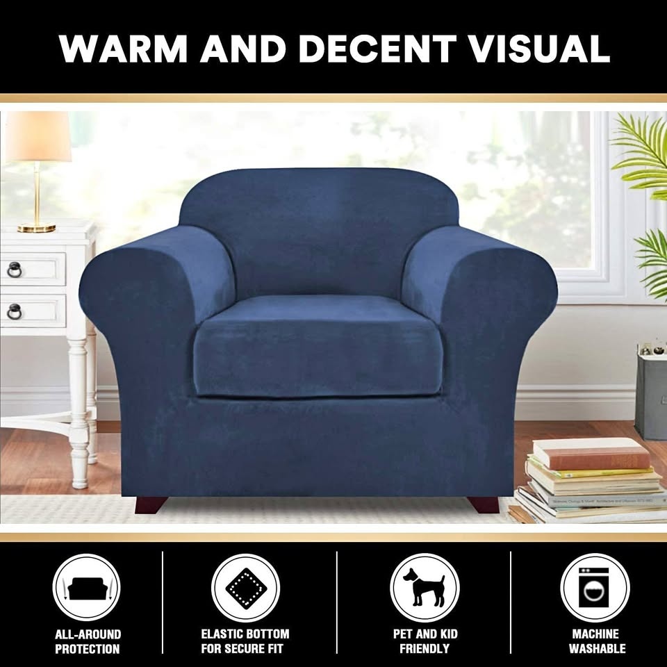 PrinceDeco Velvet Stretch Armchair Slipcover Chair Covers - Navy