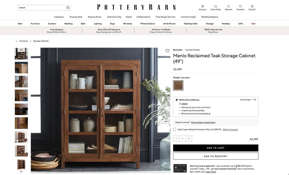 ‼️MUST GO BY 3/31‼️50% OFF‼️ *NEW* POTTERYBARN MENLO CABINET - photo 2