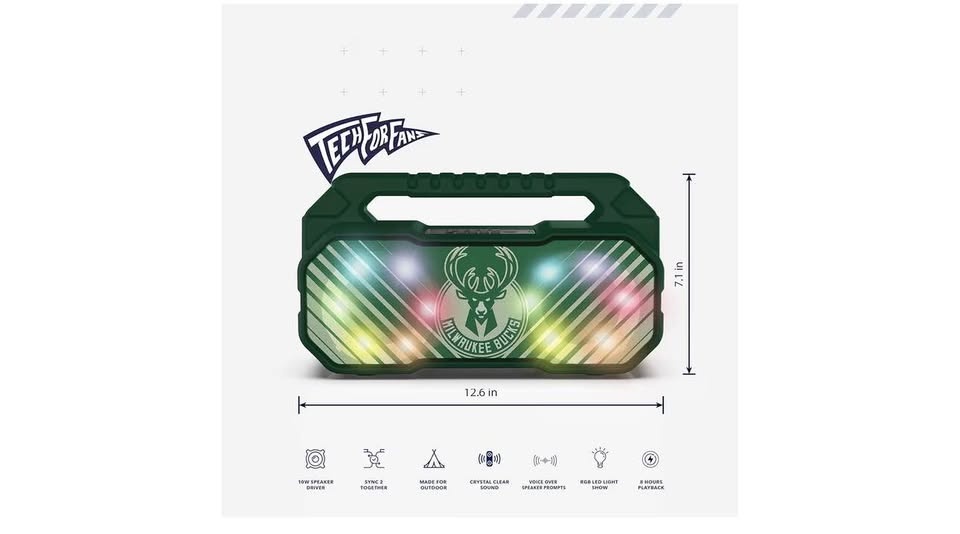 SOAR NBA Wireless Boombox Speaker, Milwaukee Bucks - photo 2