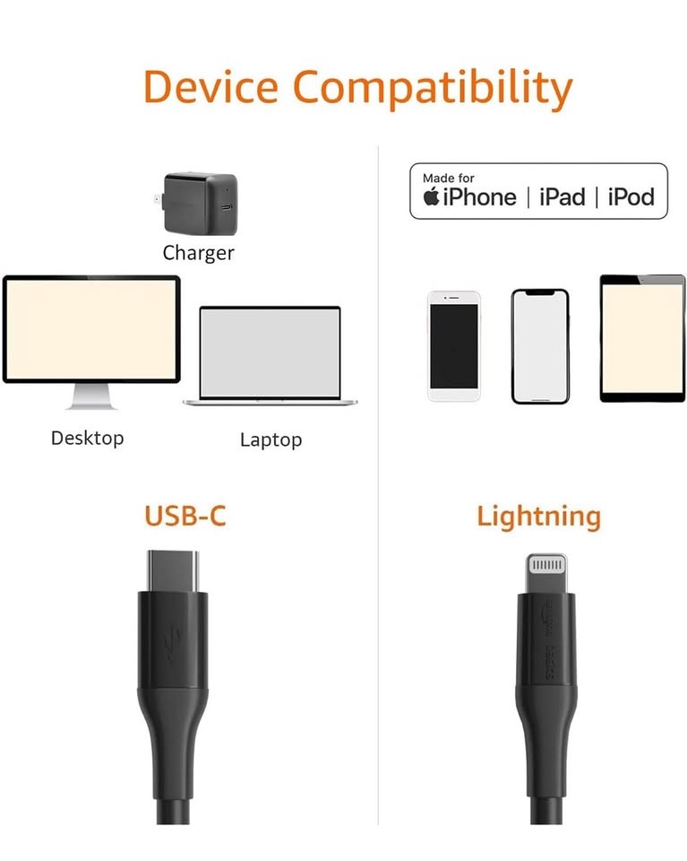 Amazon Basics USB-2.0 Type C to Lightning Cable 10 ft, Black - photo 2
