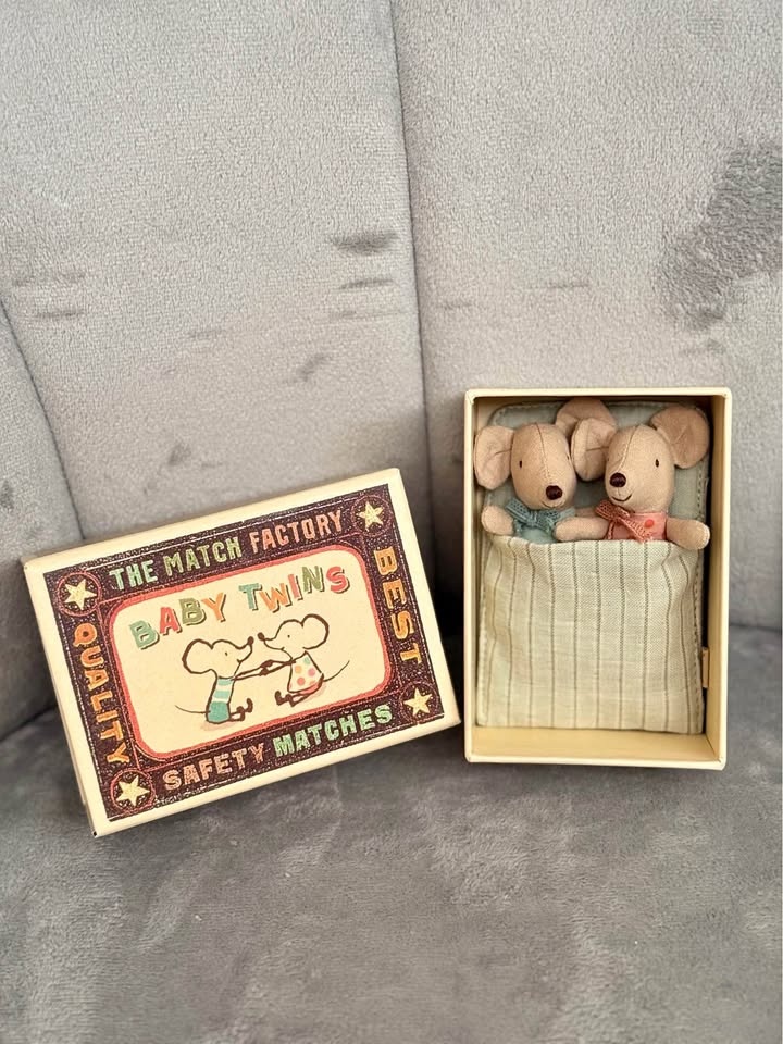 MAILEG TWINS, BABY MICE IN MATCHBOX