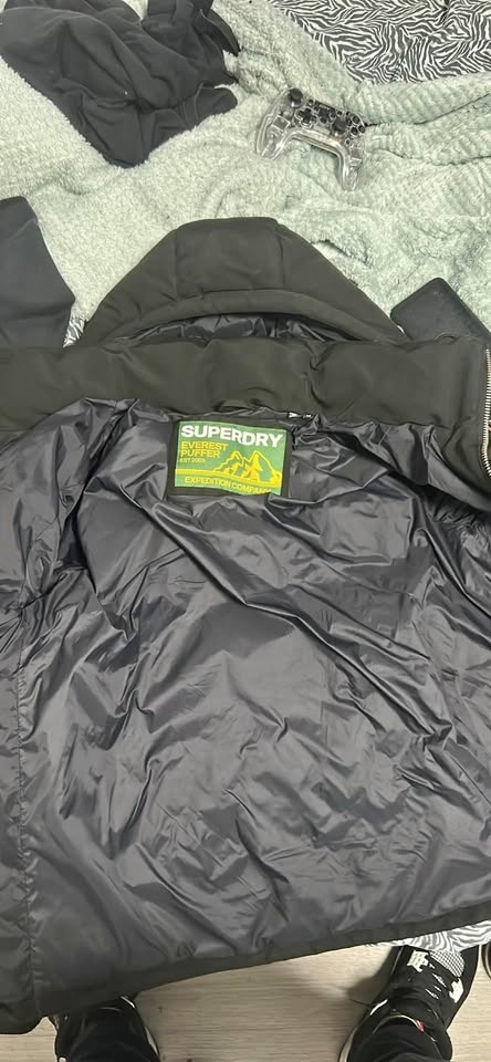 Black Superdry Puffer Jacket Size Medium