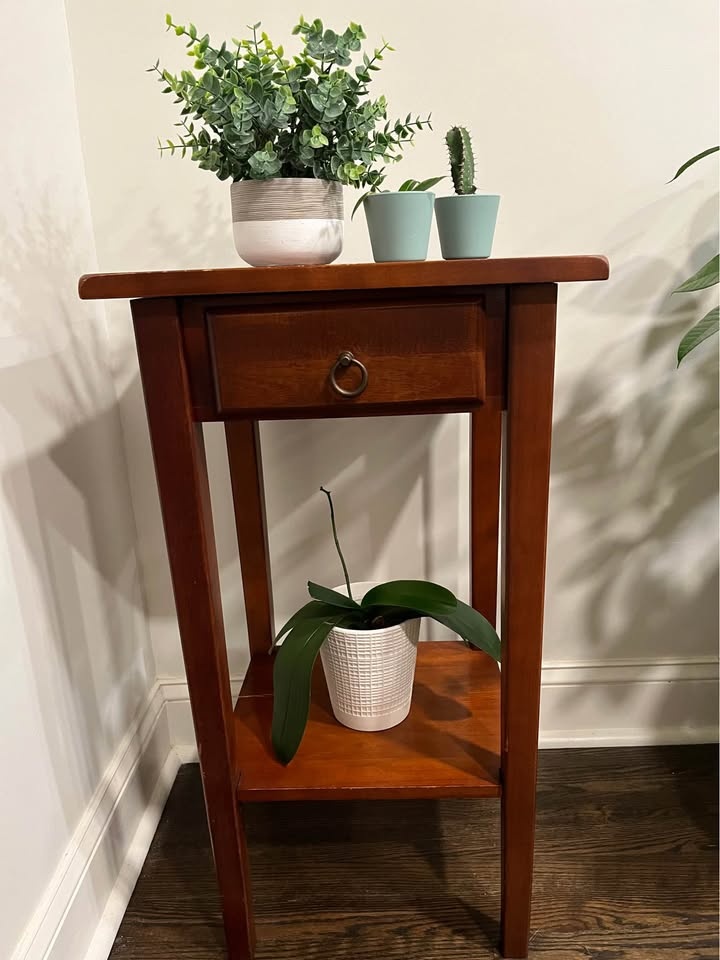 2-Tier solid wood plant table with drawer. - photo 2