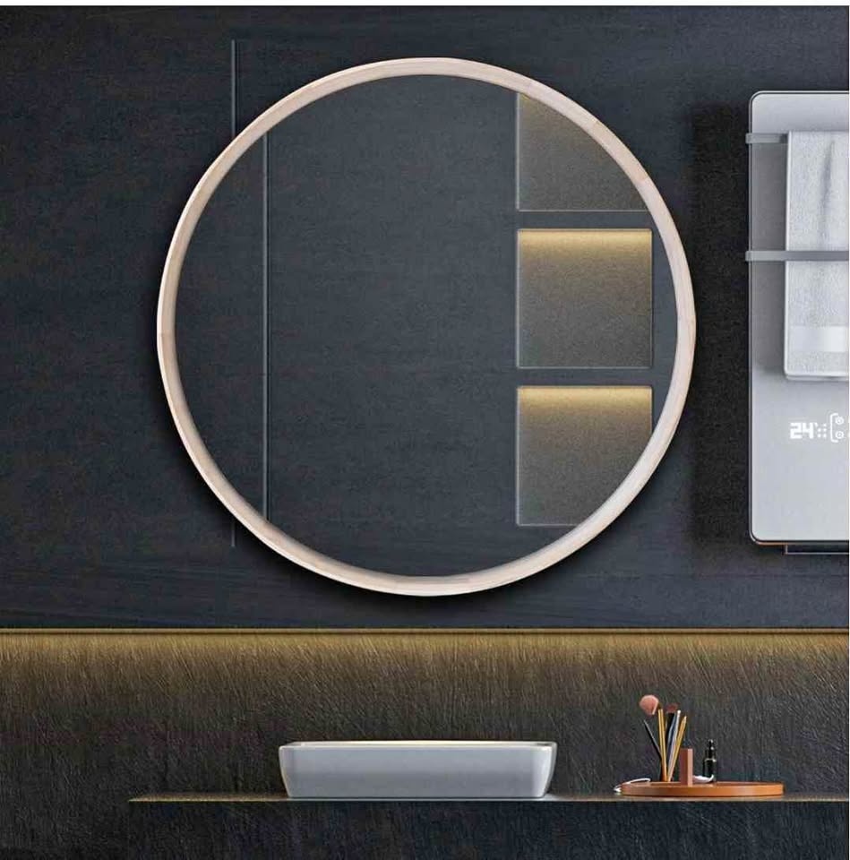 Frumenship Round Mirror - 28” - Natural Wood