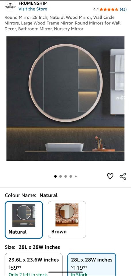Frumenship Round Mirror - 28” - Natural Wood - photo 2