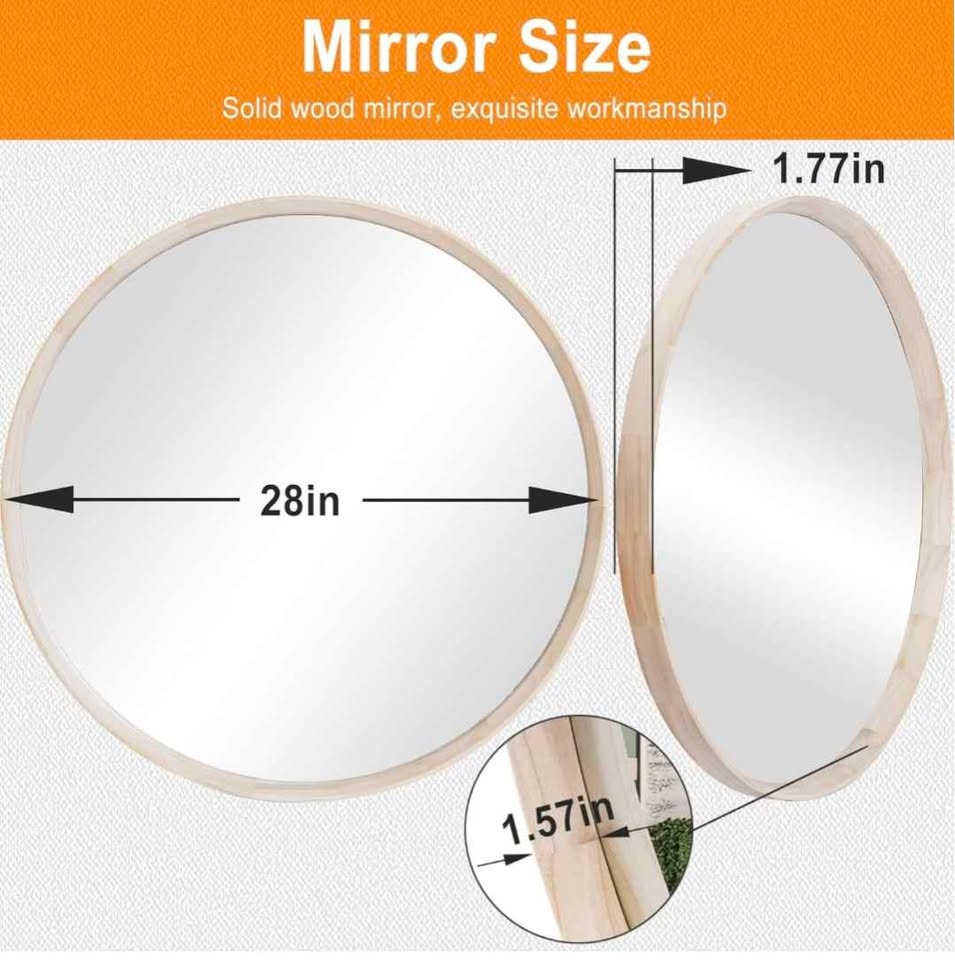 Frumenship Round Mirror - 28” - Natural Wood - photo 3