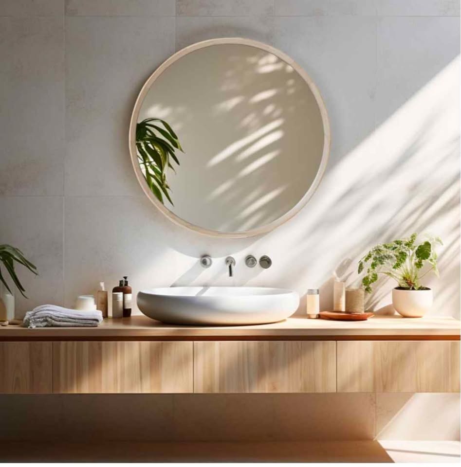 Frumenship Round Mirror - 28” - Natural Wood - photo 5