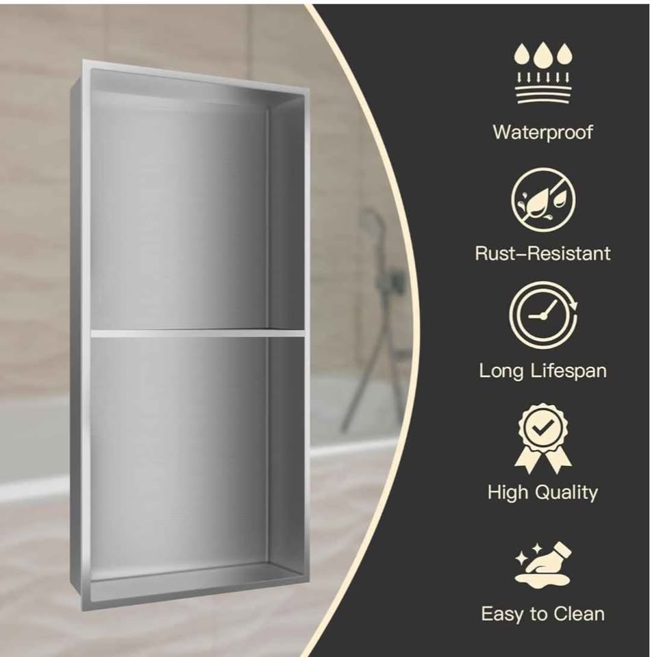 Green&Spring® 2 Tier Shower Niche - Brushed Nickel - 24” x 12” x - photo 4
