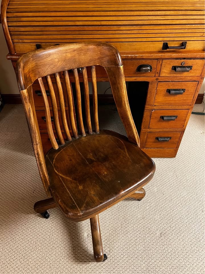 Antique Roll Top Desk & Wood Chair - photo 2