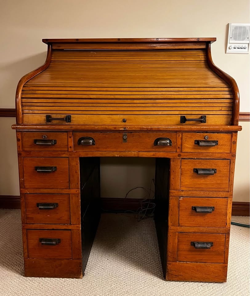 Antique Roll Top Desk & Wood Chair - photo 3