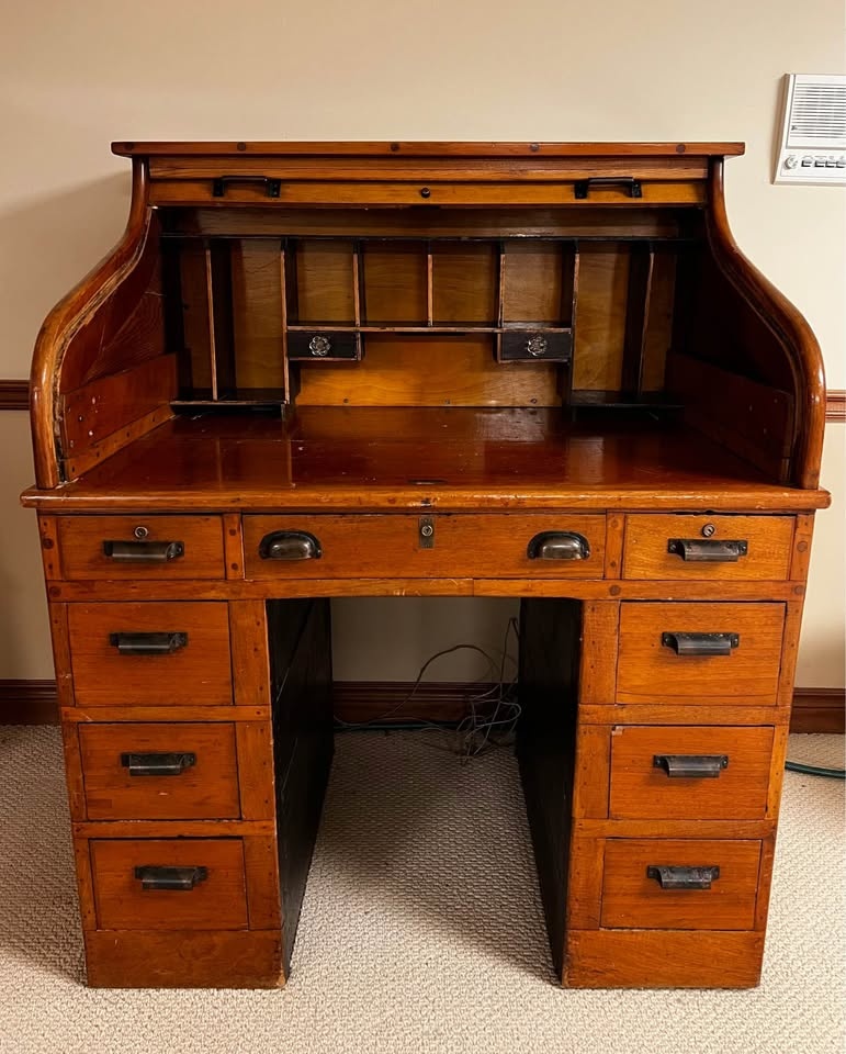 Antique Roll Top Desk & Wood Chair - photo 4