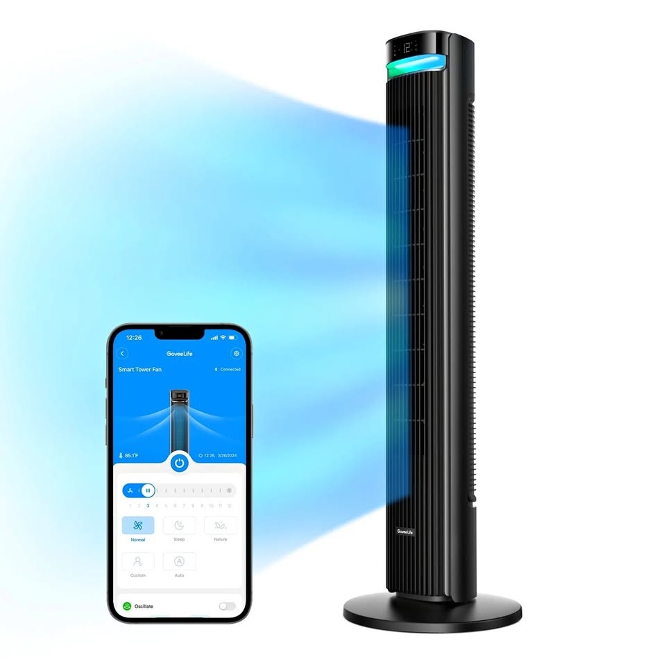 GoveeLife Smart Tower Fan 2 Max (42 inch), Model H7105, Black, u