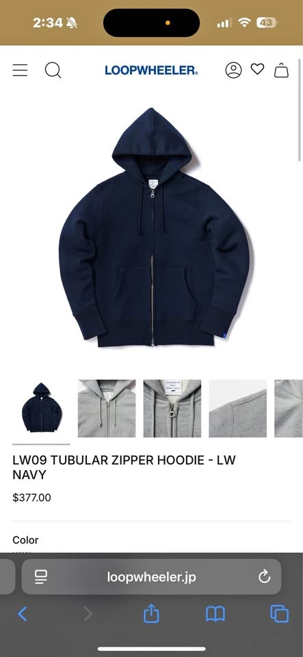 Loopwheeler Navy Made in Japan Hoodie