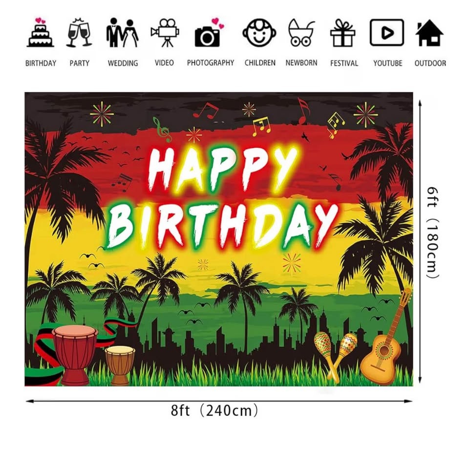 Reggae Happy Birthday Backdrop 8x6FT - photo 2