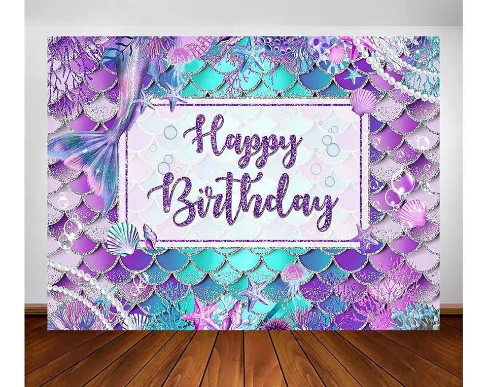 Mermaid Birthday Backdrop 7x5ft