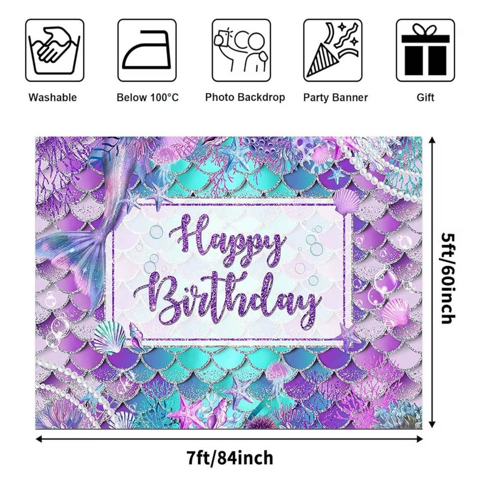 Mermaid Birthday Backdrop 7x5ft - photo 2
