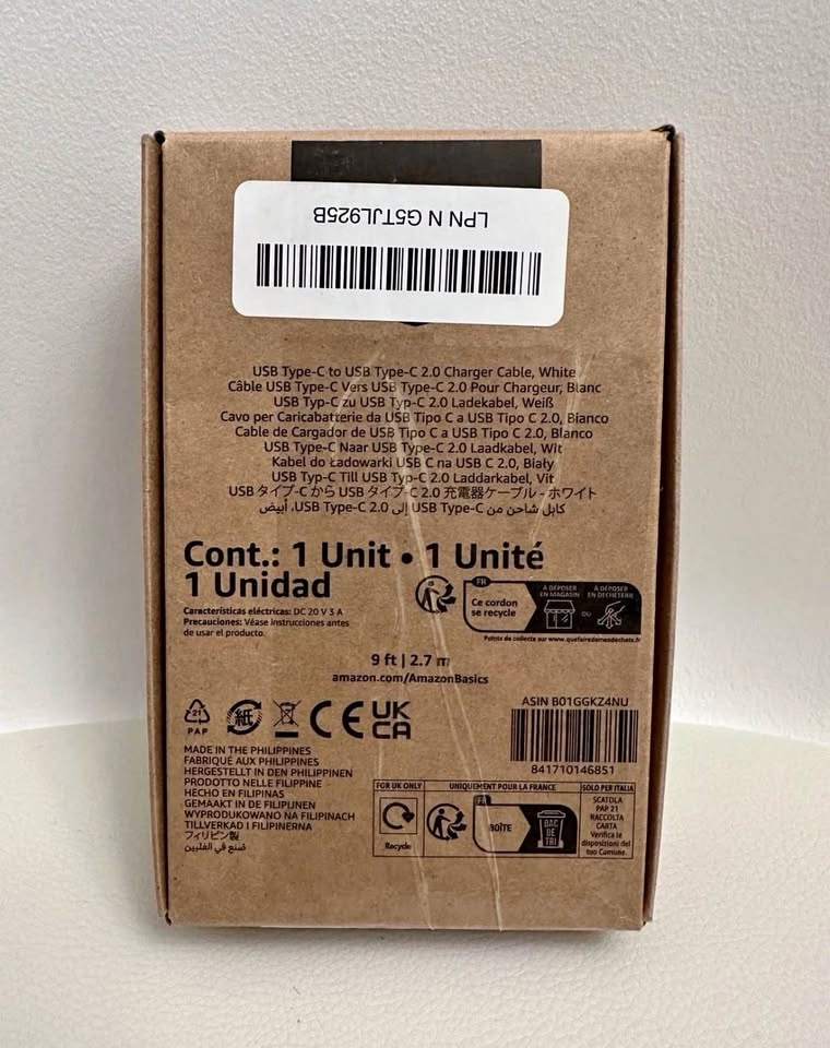 Amazon Basics USB-C to Fast Charger Cable, 9-Foot, White