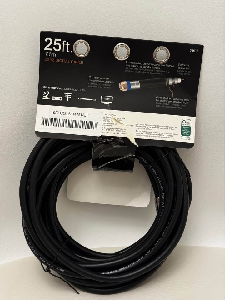 GE RG6 Coax Cable, 25 ft Black Quad Shield - photo 2