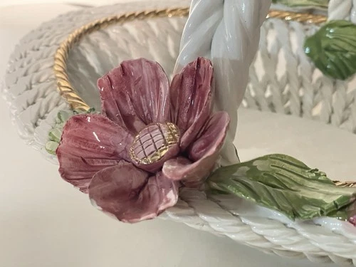 Capodimonte Large Woven Porcelain Floral Basket Vintage Classic - photo 2