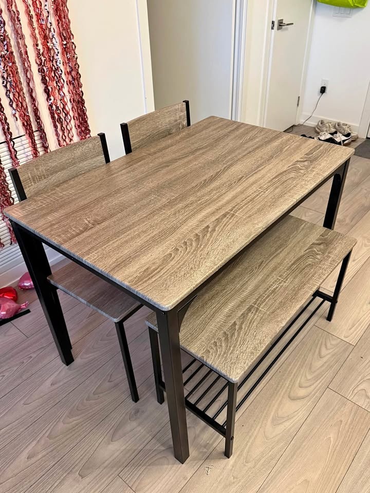 Dining table set with chairs and bench