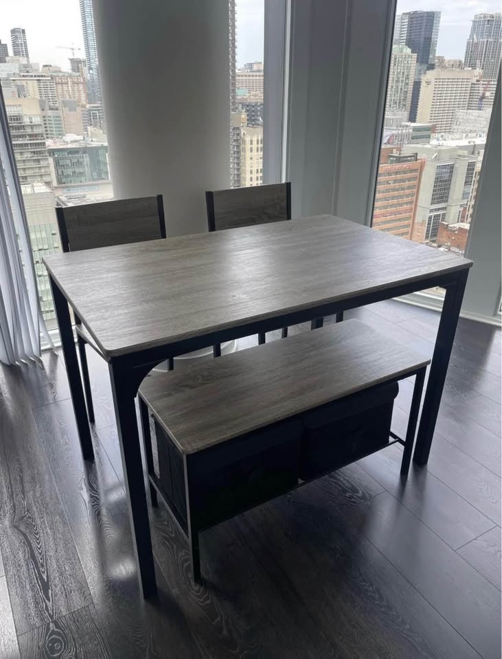 Dining table set with chairs and bench - photo 2