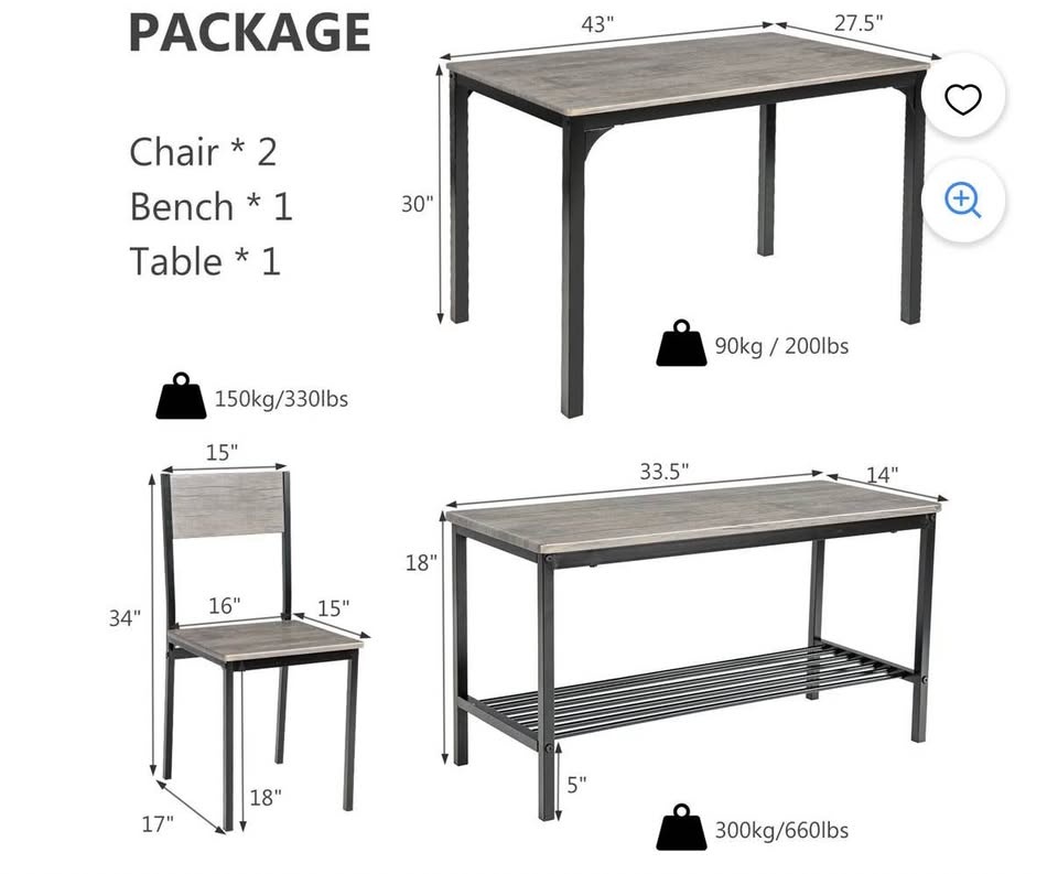 Dining table set with chairs and bench - photo 3