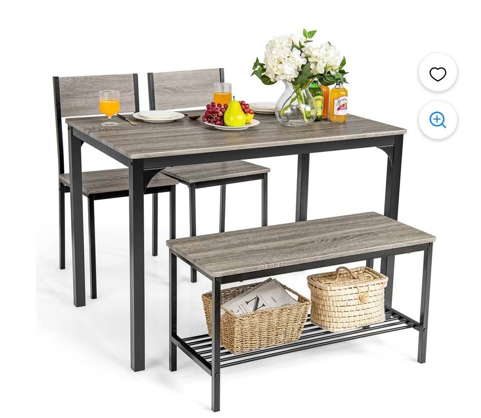 Dining table set with chairs and bench - photo 4