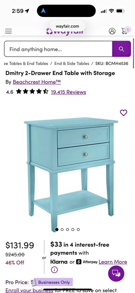 Teal Wayfair Nighstand