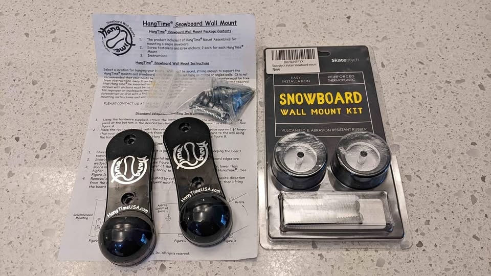 Snowboard wall mount kits