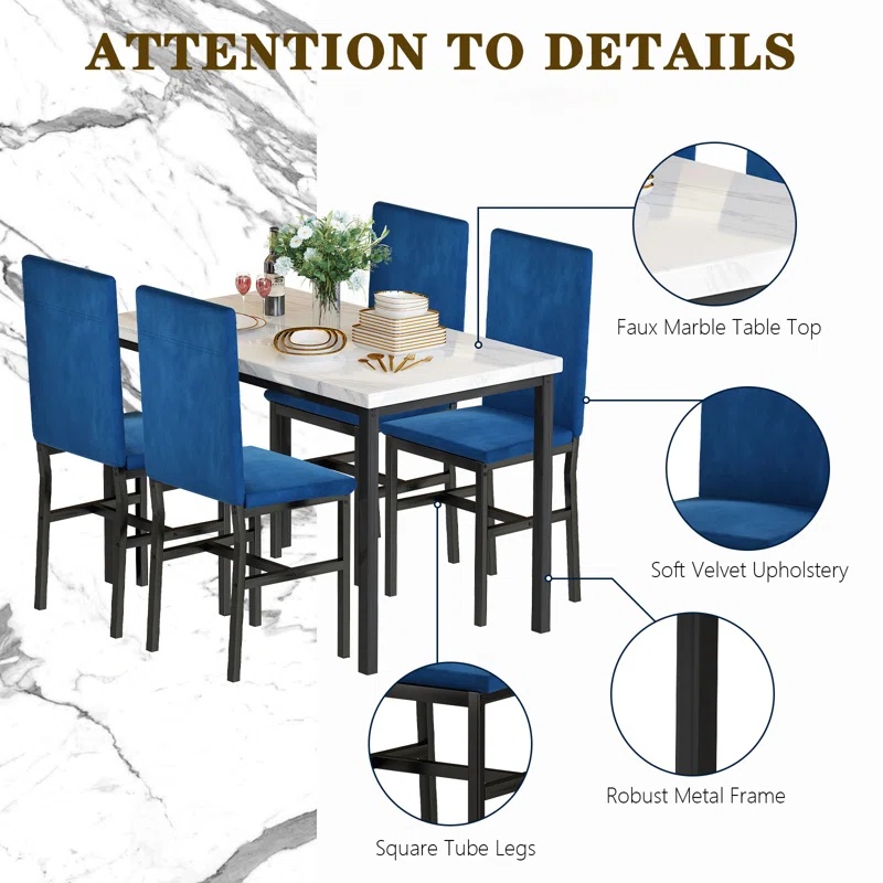 MOVING SALE - Janece 5 Piece Dining Set with Velvet Chairs - photo 2