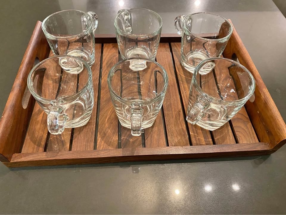 Set of Glass Tea Cups + Wooden Tray Free