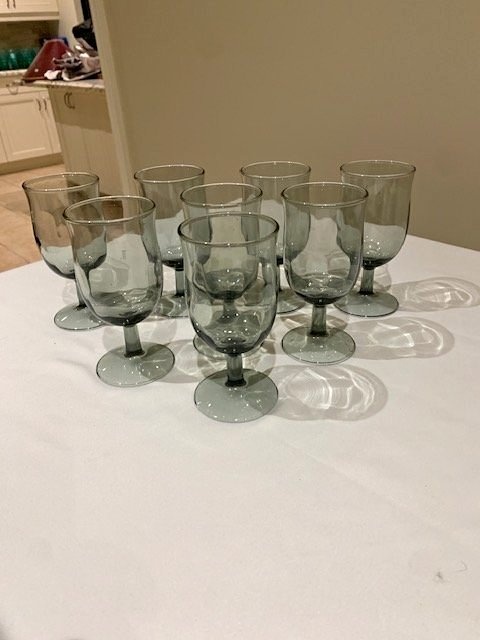 Glasses Libbey MCM Vintage Smokey Grey Set of  (8) Stemmed Water
