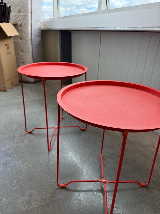 Orange fold up side tables