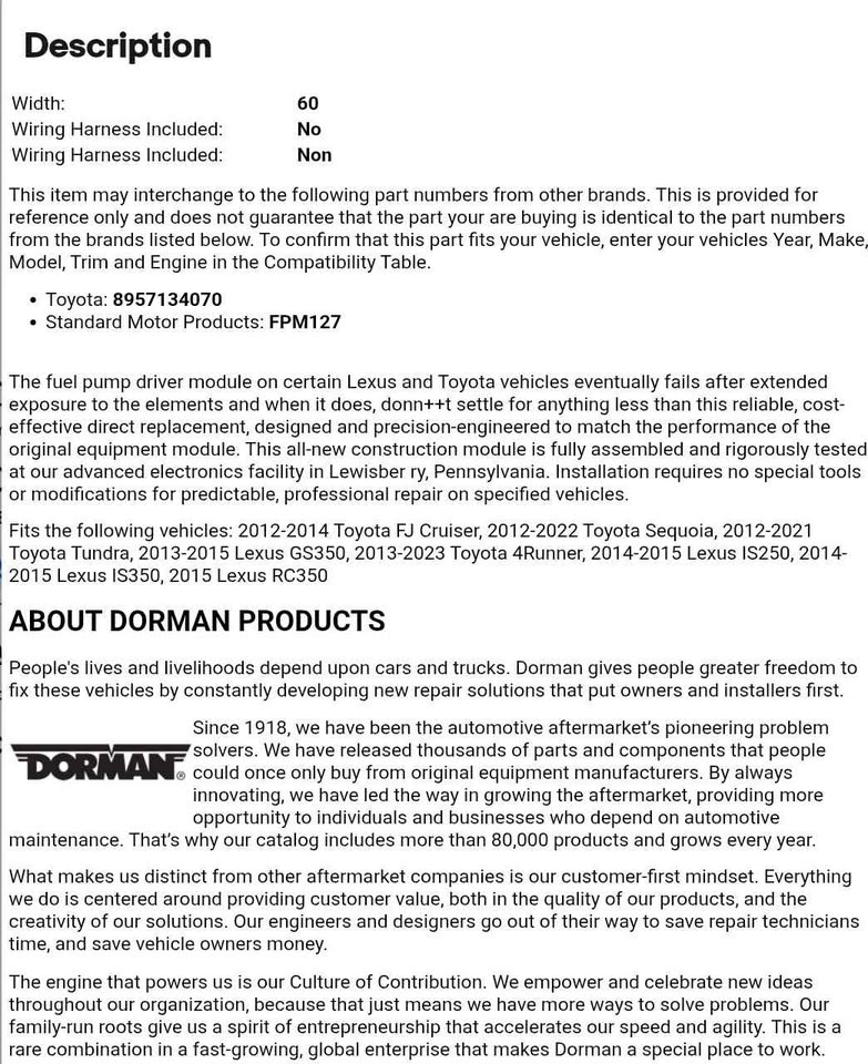 Dorman Fuel Pump Driver Module 601-384 Lexus Toyota 12-23 - photo 3