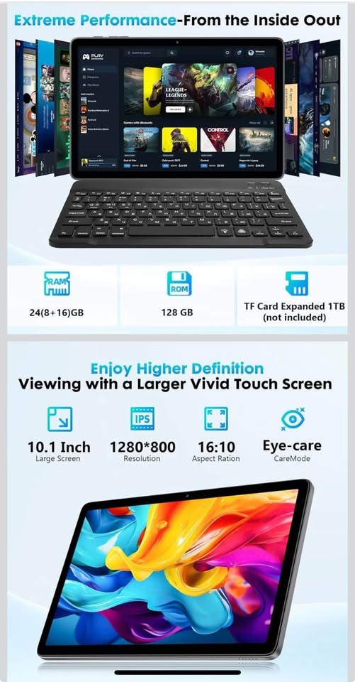 10 Inch Android 15 Tablet, 24GB RAM, 128GB ROM, Open Box - photo 2