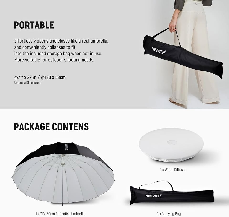 Neewer umbrella reflective photography soft box - 29'