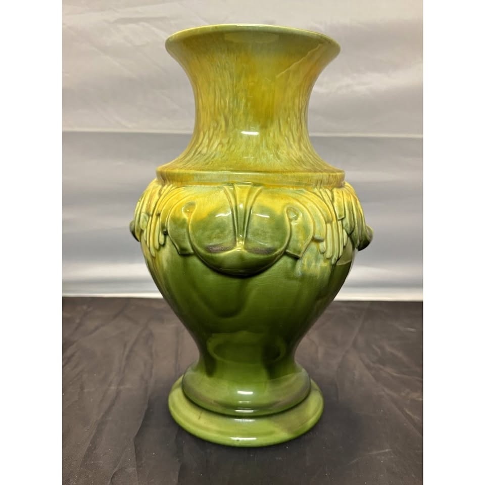 Royal Haeger Pottery Vase Deco Green Yellow Crazing MCM 1960’s