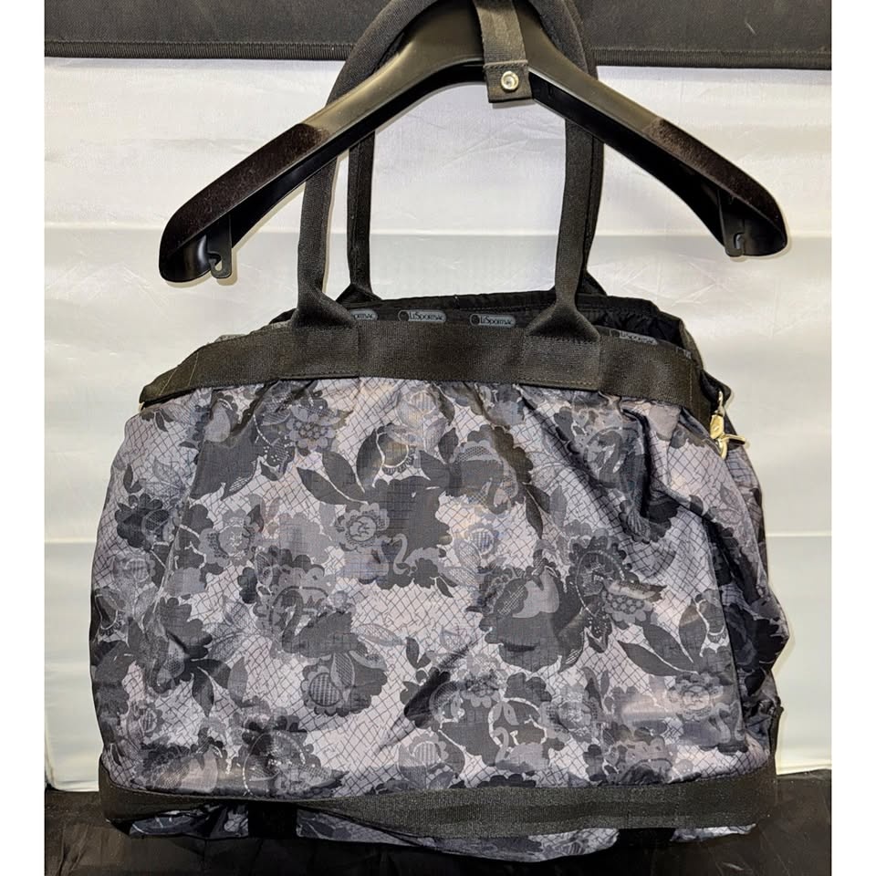 LeSportsac Weekender Black Gray Floral Tote