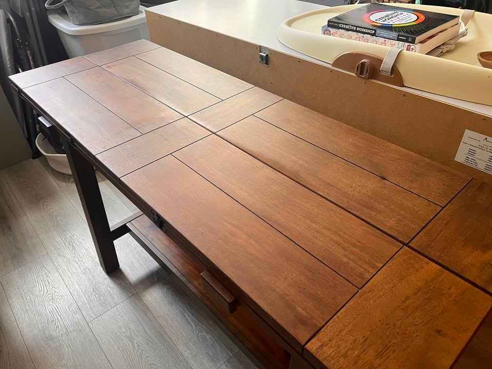 ANTIQUE EXTENDABLE WOOD CONSOLE/DINING TABLE, GOOD CONDITION - photo 4