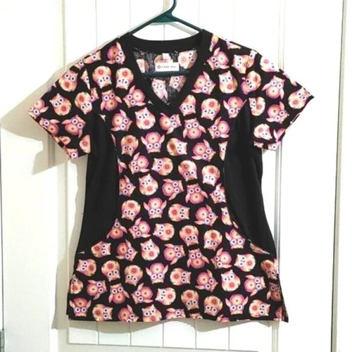 White Cross Small nurse scrubs top shirt short sleeve black oran