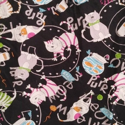 White Cross XS black nurse scrubs top shirt blouse black cats pa - photo 3
