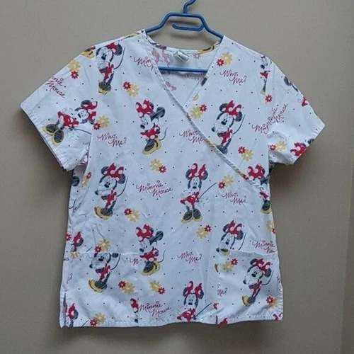 DISNEY Minnie Mouse nurse scrubs top white red yellow gray short - photo 2