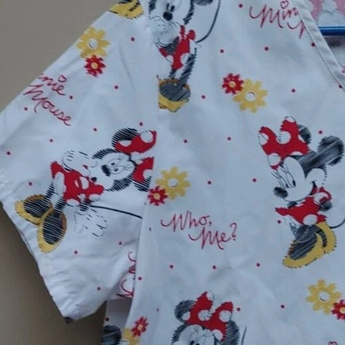 DISNEY Minnie Mouse nurse scrubs top white red yellow gray short - photo 3